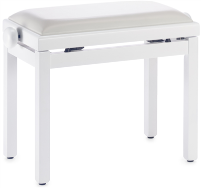Banquette de piano, couleur blanc mat, avec pelote en skai blanc