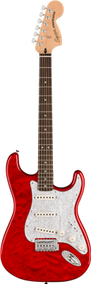 Squier, Affinity Stratocaster QMT, Crimson Red Transparent