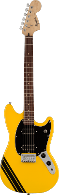 Squier, Bullet Competition Mustang® HH, Graffiti Yellow with Black Stripes