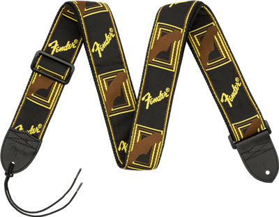 Fender® 2" Monogrammed Strap, Black/Yellow/Brown