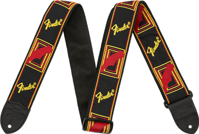 Fender® 2" Monogrammed Strap, Black/Yellow/Red