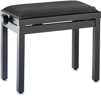 Banquette de piano, noir mat, avec pelote en velours noir lisse