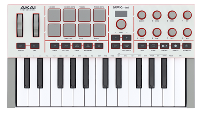 Akai Professional, Clavier-maître PMKMINI USB 25 mini touches, 8 pads, blanc