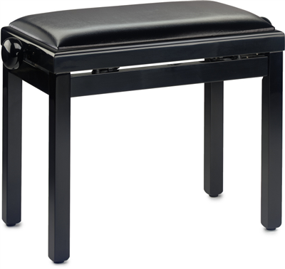 Banquette de piano, noir brillant, avec pelote en skai noir