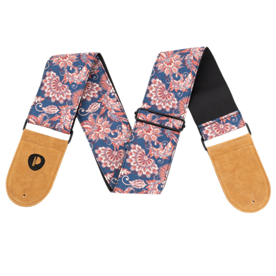 Prodipe, Sangle 75mm JACQUARD | Motif Fleurs - Doublée noire - Support Cuir Daim