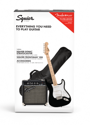 Squier, Sonic™ Stratocaster® Pack, Maple Fingerboard, Black, Gig Bag, 10G - 230V