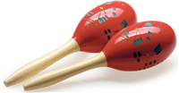 Paire de maracas ovales en bois, finition fleur, rouge, 28 cm