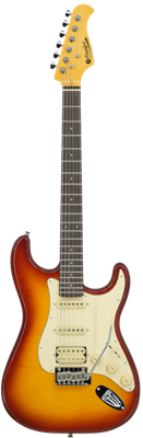 Prodipe, Guitare électrique ST93 HSS Aulne Flamé, Tea Burst