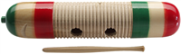 Güiro en bois de style mexicain, forme cylindrique, avec mailloche