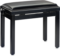 Banquette de piano, noir brillant, avec pelote en skai noir