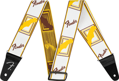 Fender Weighless™ 2" Monogrammed Strap, White/Brown/Yellow